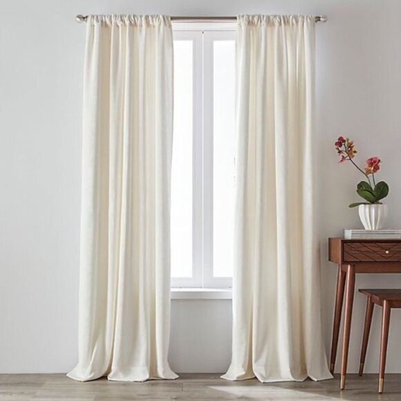 Olivia & Oliver Curtain Panel 63" Luster Velvet Ivory Rod Pocket Window Single - Picture 14 of 14